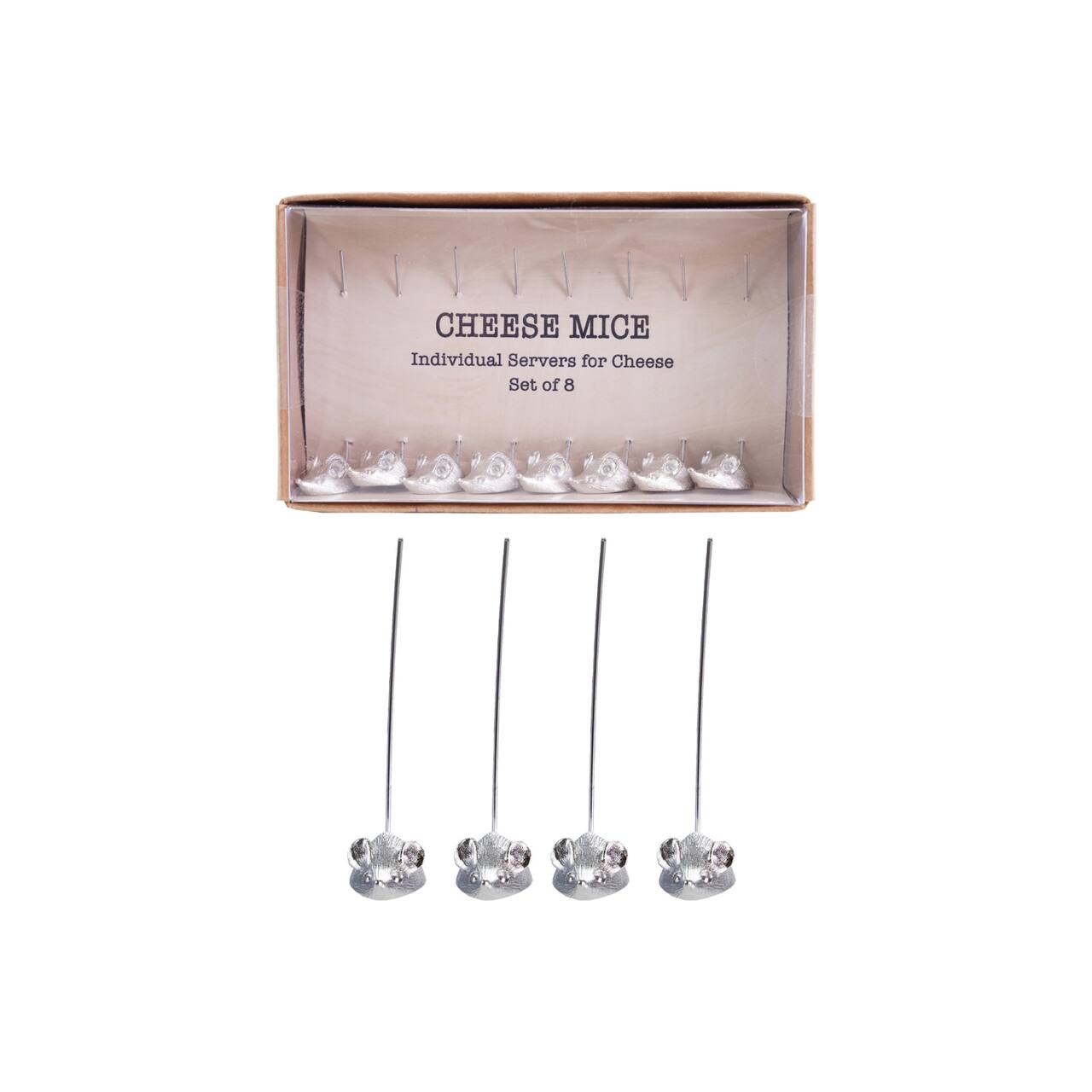 Hello Honey 8-Piece Zinc Alloy Appetizer Picks with Mouse Design, Silver